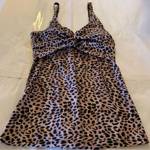 Pink Lily Swimsuit Bikini Top Tankini Cheetah Animal Print Sz Small NWOT - Picture 1 of 6